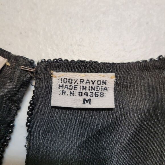 Laurence Kazar Vintage Mesh Lace Black Beaded Blouse 80s Scalloped Hem - Picture 8 of 9